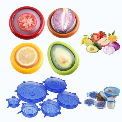 Anti-Oxidation Food Storage Containers with Reusable Silicone Stretch Lids, Airtight Leakproof Produce Keeper Set for Fruits & Vegetables, Keeps Food Fresh Longer, Fridge Organization Containers