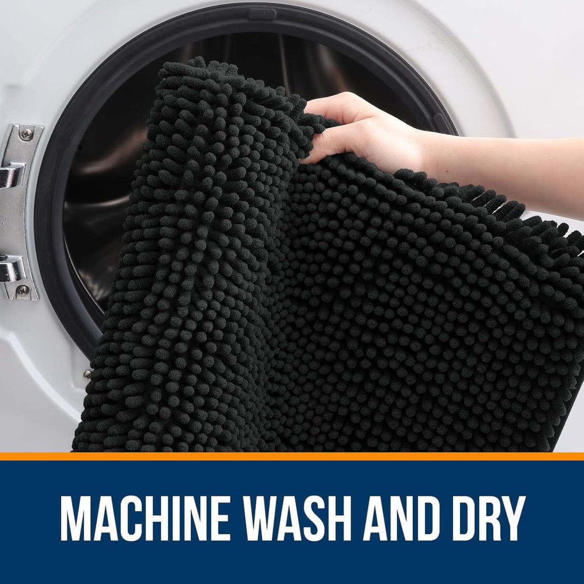 OLANLY Bathroom Rugs - Extra Soft Chenille Bath Mats | 34x21, Quick Dry, Machine Washable, Black