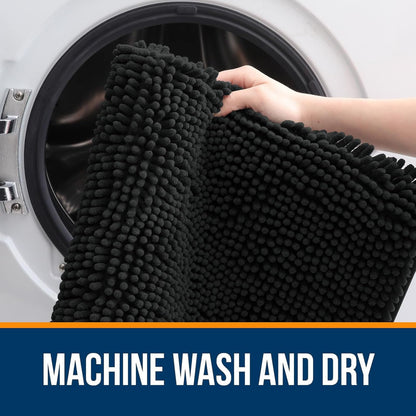 OLANLY Bathroom Rugs - Extra Soft Chenille Bath Mats | 34x21, Quick Dry, Machine Washable, Black