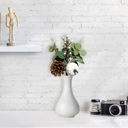 Adurself 12PCS Greenery Stems Artificial Eucalyptus Leaves Fall Picks with White Pumpkin Pinecones for Wedding Table Decor Autumn Thanksgiving Day Flower Arrangements Wreaths Indoor Outdoor Home Decor
