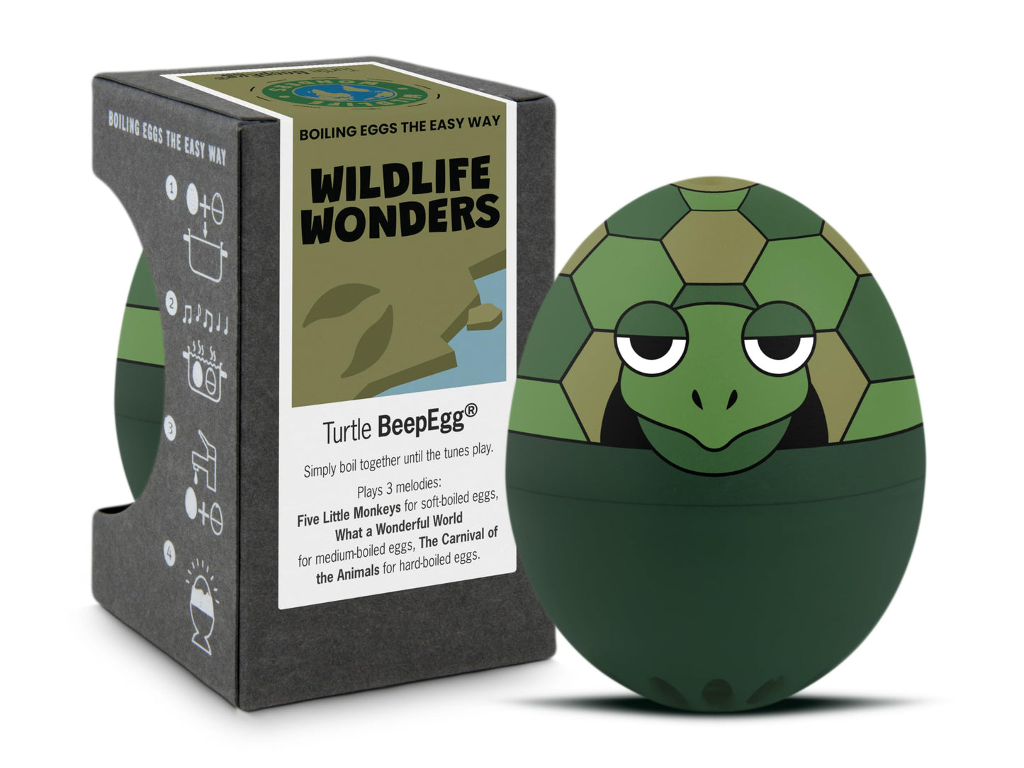Turtle BeepEgg – Egg Timer for Boiling Eggs – Musical Egg Cooker for Soft, Medium, Hard Boiled Eggs – Food Safe – Singing Floating Egg Timer – Egg Cooker for 3 Levels of Doneness - Brainstream