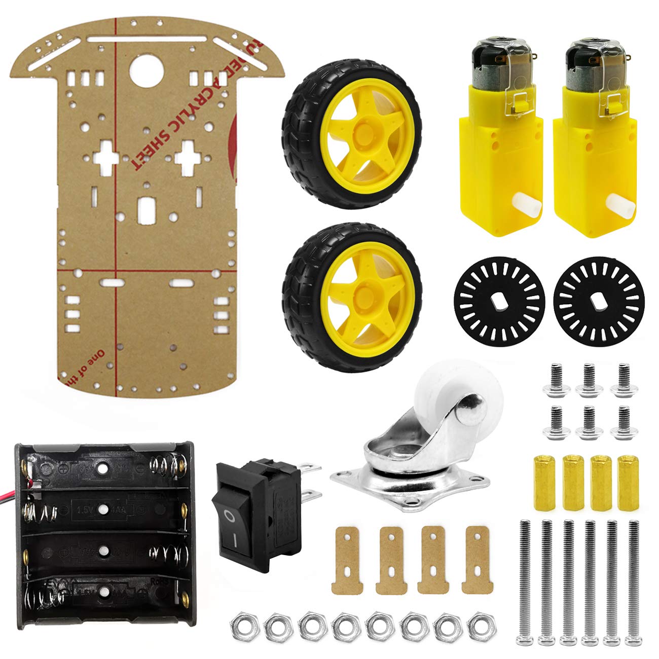 The perseids DIY Robot Smart Car Chassis Kit with Speed Encoder, 2 Wheels and and Battery Box for Adult Age 16+ (2 Wheels)