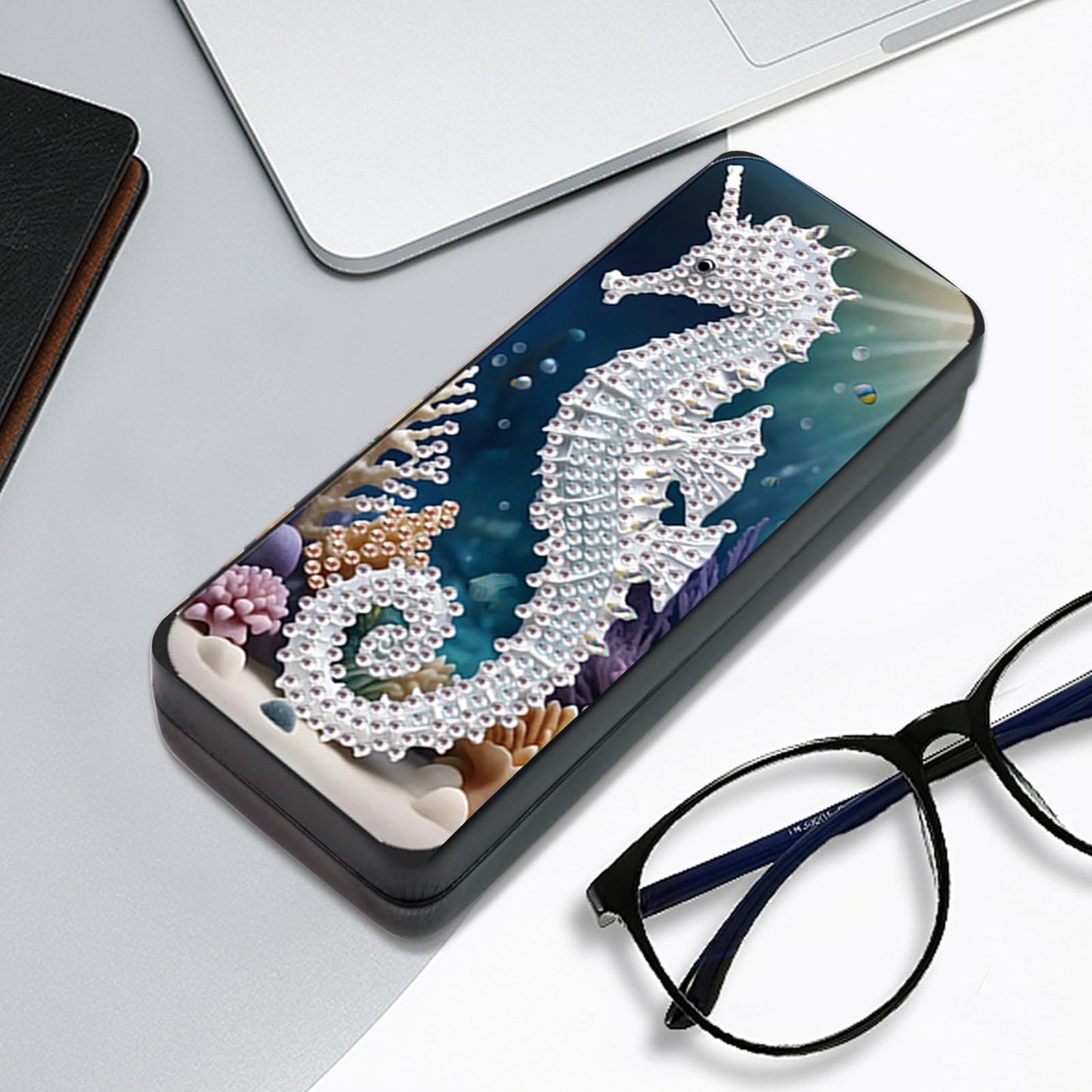 MVVMTOP Diamond Painting Eye Glass Case, DIY Seahorse Diamond Art Glasses Storage Box Sunglass Case for Adults Handmade for Art Craft Gift Travel Sunglass Eyeglasses