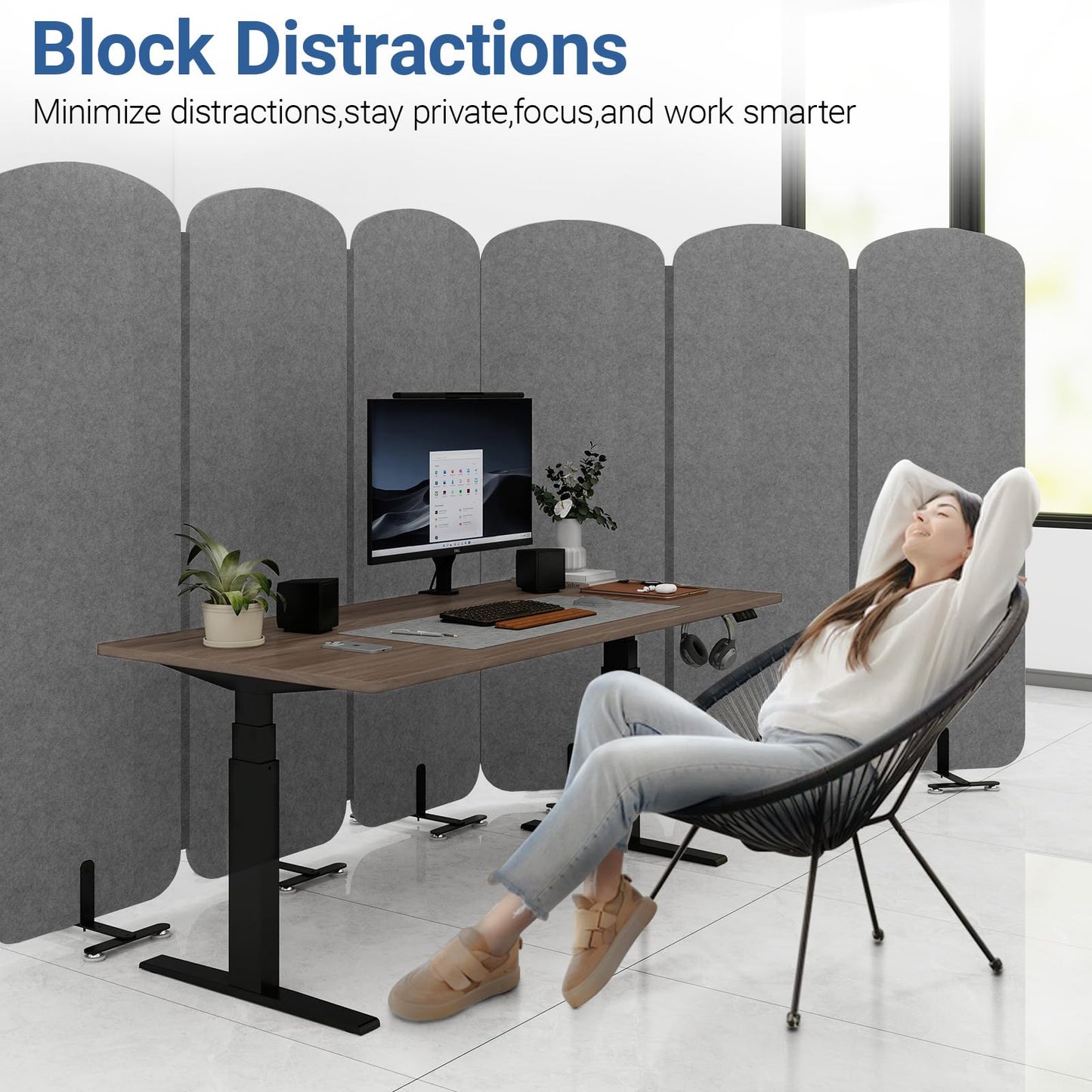 Natwind 5-Panel Office Room Divider, 122.8 x 71 inches Portable Office Partition, Freestanding Folding Privacy Wall for Cubicle & Temporary Indoor Space Separation (Dark Grey)