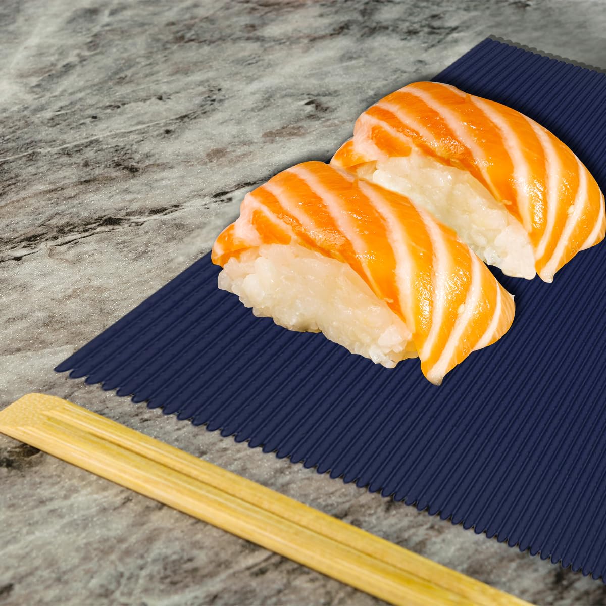 Esamploe 2 Pcs Silicone Sushi Mat,Non Stick Silicone Sushi Roll Mat,Durable Silica Sushi Roller,Reusable and Easy to Clean,Home Kitchen DIY Sushi Silica Making Tools(Red/Blue)