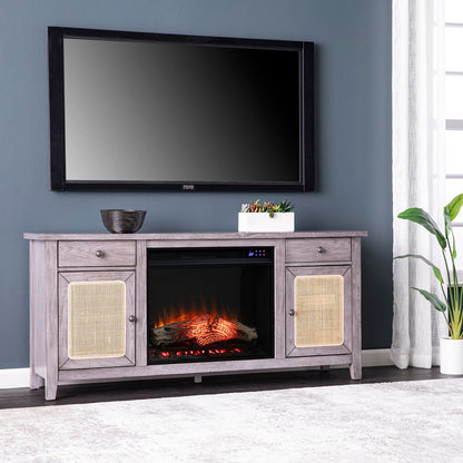 SEI Furniture Edderton Electric Fireplace TV Stand with Storage for TVs up to 56 Inches, Color Changing LED Flame, Gray