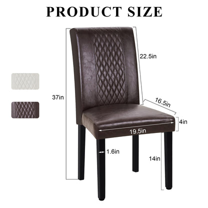 VECELO Dining Chairs Set of 6, Upholstered PU Leather Wood Legs High Back for Kitchen Living Room, Coffee