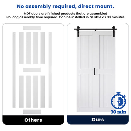 Bifold Barn Door 24" x 84", MDF Bi-Fold Sliding Closet Doors with Hardware Kit Included, Pre-Finished Easy Assembly, Water-Proof PVC Surface & Save Space, H-Frame, 28" Track for 2 Doors,White