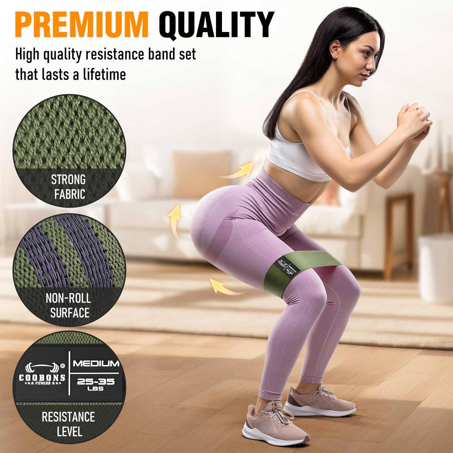 Fabric Resistance Bands for Working Out - Exercise Bands for Women and Men, Booty Bands for Legs and Glute, Yoga, Pilates, Rehab, Fitness and Home Workout