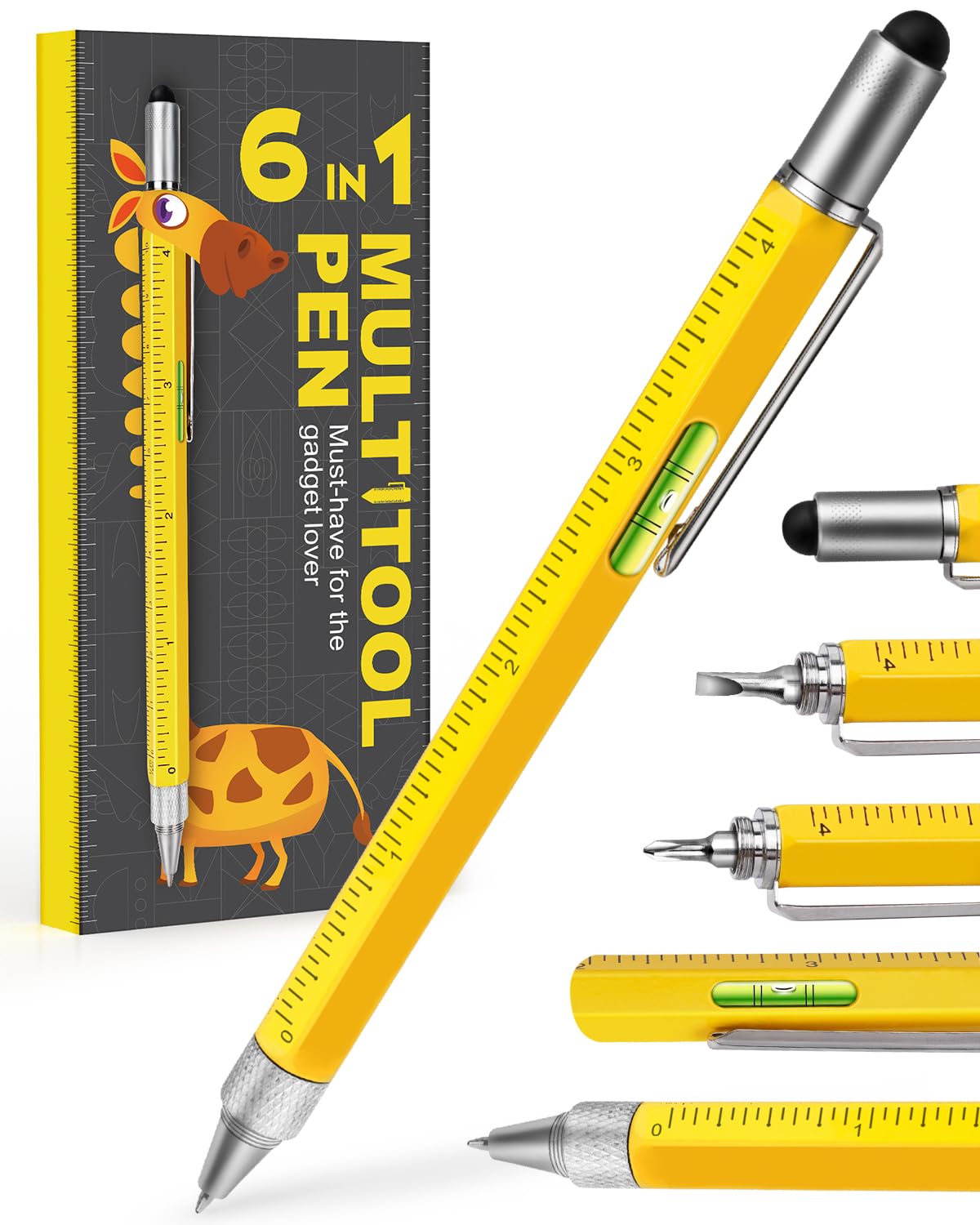 Stocking Stuffers for Men Multitool Pen, Birthday Gifts for Dad Husband Him, Father's Day Gifts from Daughter and Son, Cool Gadgets and Gift Ideas for Construction Engineers, Woodworkers, Carpenters