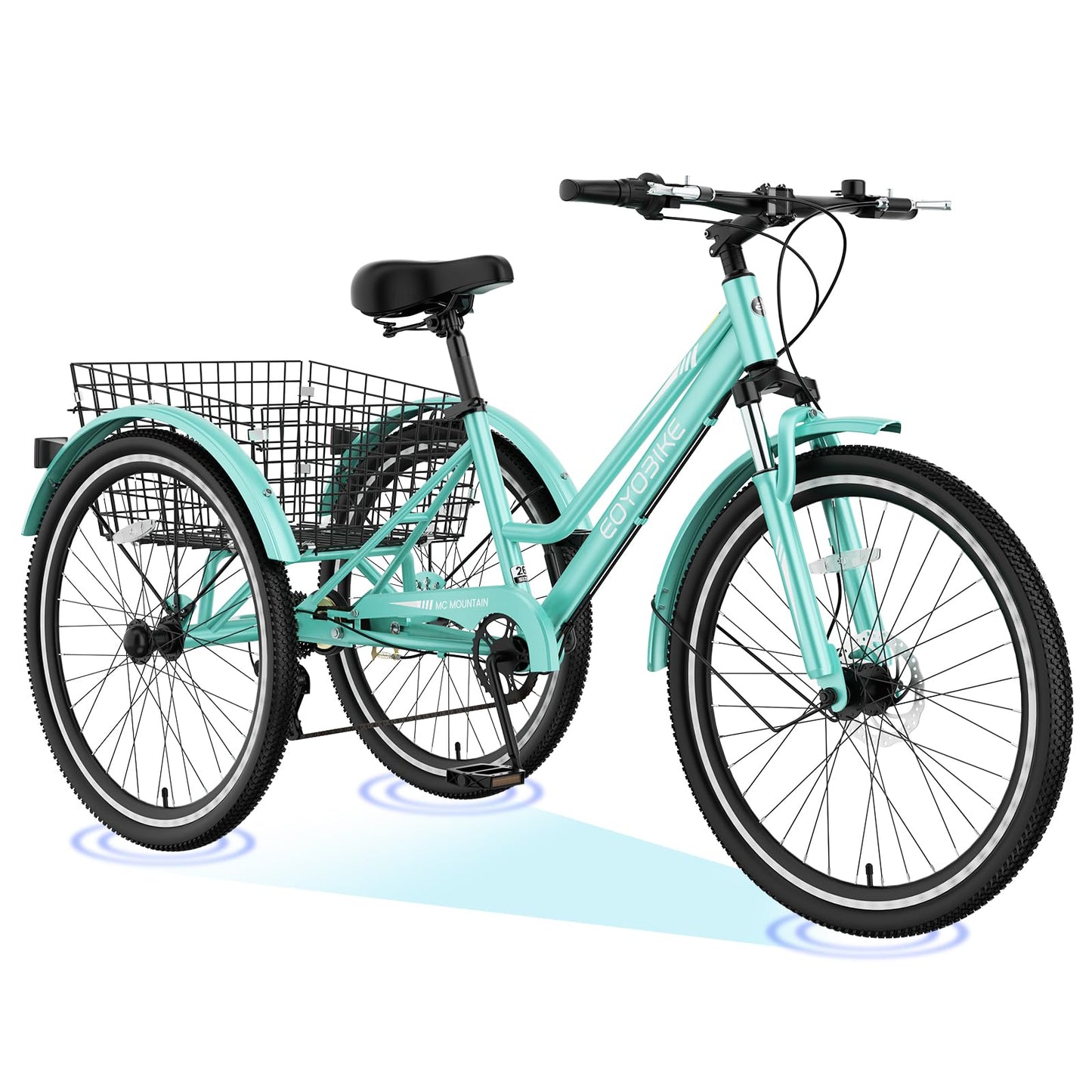 H&ZT Adult Tricycle, 3 Wheeled Bike, Trike Cruiser Bike, with 7-Speed Gear, Parking Brake Handle, Low Step, Large Rear Basket, Elderly Friendly, for Men, Women, and Teens