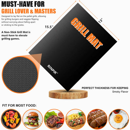 RINPIR 31pcs BBQ Grill Accessories Set for Men Dad, Heavy Duty Grilling Tools Gifts for Fathers Day, Stainless Steel BBQ Utensils Kit with Mats, Grill Brush in Carrying Bag Brown