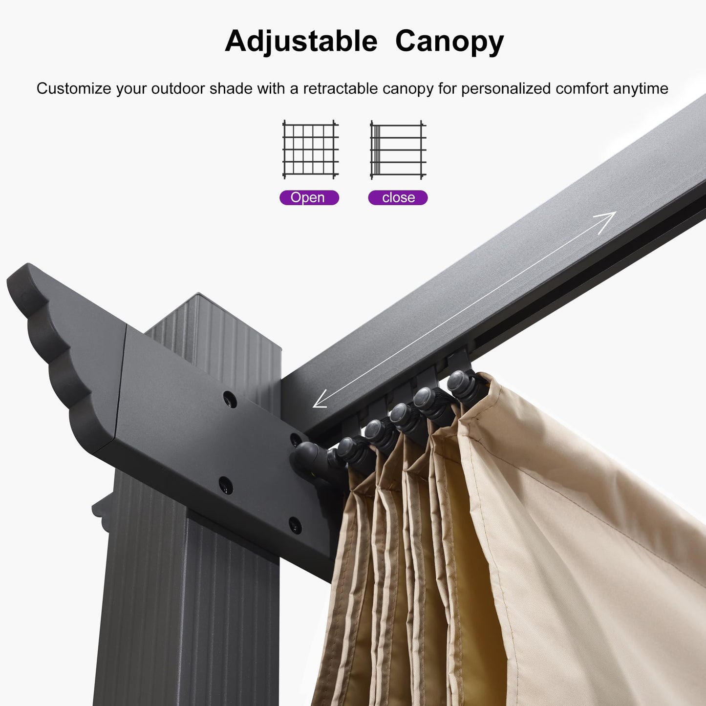 PURPLE LEAF 10' X 13' Outdoor Retractable Pergola with Sun Shade Canopy Patio Metal Shelter for Garden Porch Beach Pavilion Grill Gazebo Modern Yard Grape Trellis Pergola, Beige