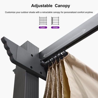 PURPLE LEAF 10' X 13' Outdoor Retractable Pergola with Sun Shade Canopy Patio Metal Shelter for Garden Porch Beach Pavilion Grill Gazebo Modern Yard Grape Trellis Pergola, Beige