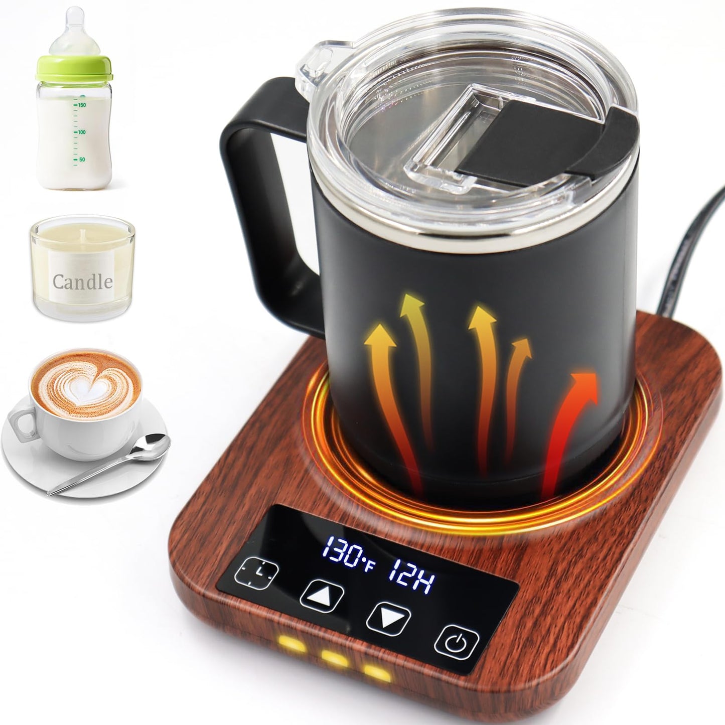 Coffee Mug Warmer - Candle Warmer, 9 Temp Coffee Cup Warmer for Desk Auto Shut Off, 1-12H Timer Smart Electric Beverage Warmer, Candle Warmer Plate Candle Melter, Heated Coffee Mug, Charging Coaster