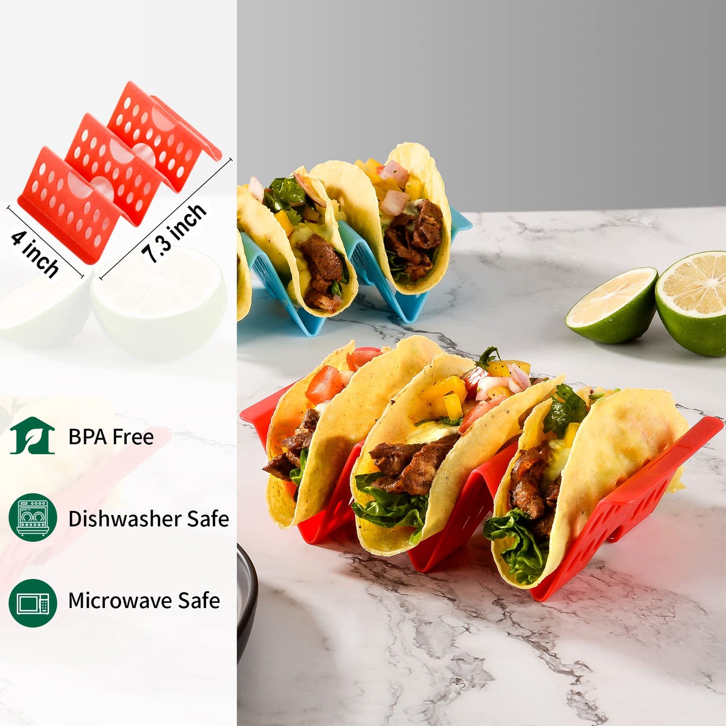 Aofure Taco Holders Set of 12, Taco Bar Serving Set for a Party, Large Taco Trays, Taco Holder Stand for Hard or Soft Taco, Taco Plate, Taco Tuesday Night, Taco Rack
