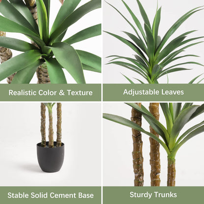 Waoops Artificial Tree 5.3Ft Faux Agave Plant with 3 Heads in Plastic Pot Fake Tree for Home Decor Indoor or Outdoor Office Decoration Housewarming Gift