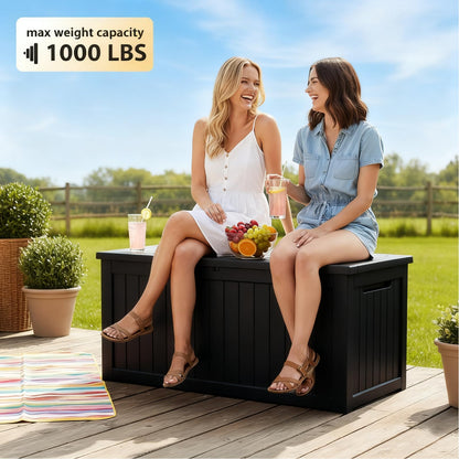 269 Gallon Large Outdoor Storage Box, Waterproof Deck Box with Lockable Lid, Resin Outside Storage Box for Patio Furniture, Pool Accessories, Garden Tools, Storage Bench for Backyard, Porch, Black