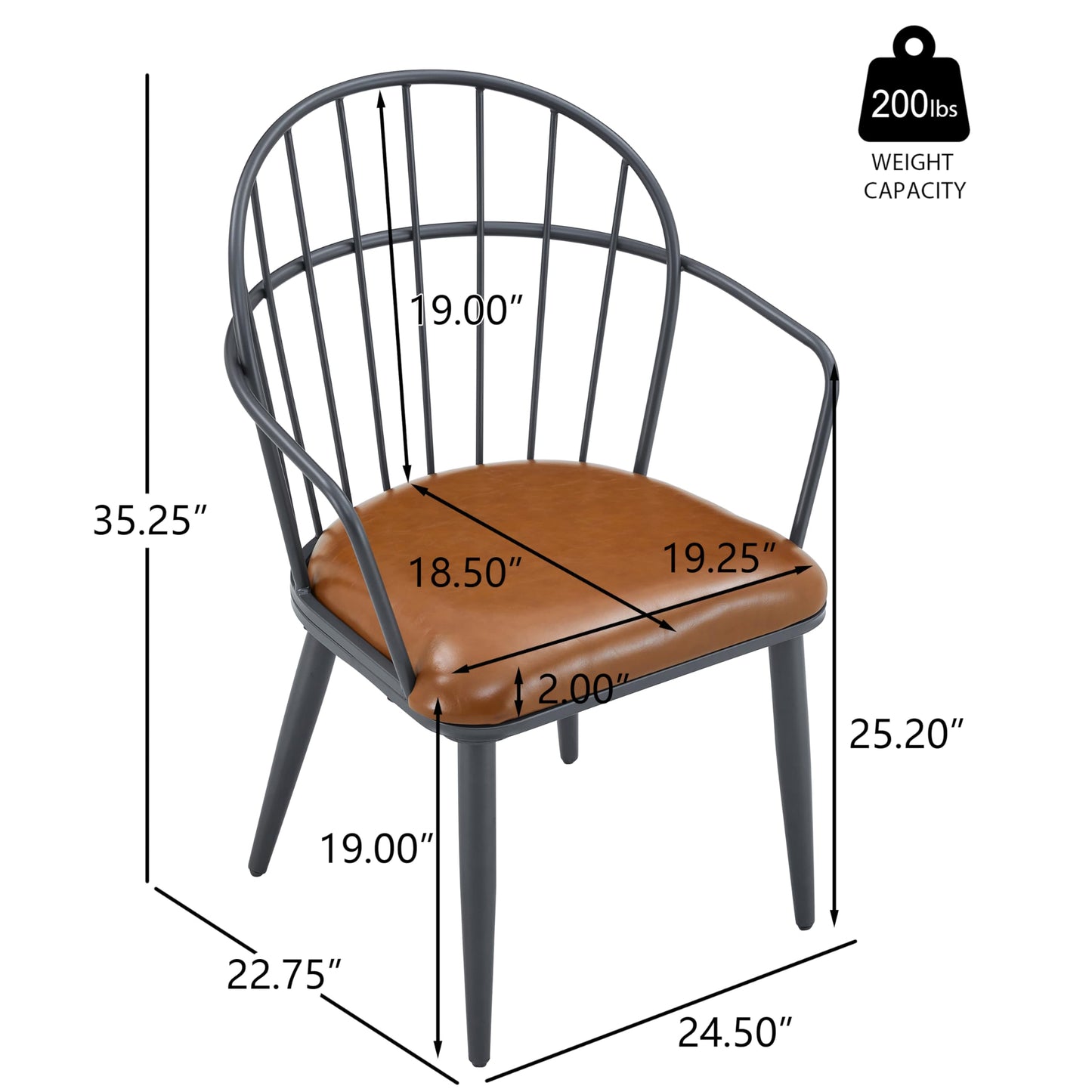 Christopher Knight Home Drats Dining Chairs Set of 2, Accent Dining Chair, Faux Leather Upholstered Kitchen Chair, Bucket Backrest Metal Frame Armchair, Industrial Dining Chair for Dining Room, Brown