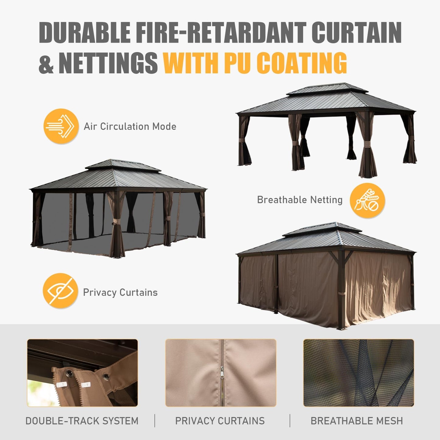 Ginkartu 14x20FT Hardtop Gazebo, Permanent Metal Gazebo with Galvanized Steel Double Roof and Aluminum Frame, Curtain and Netting, Large Pavilion Gazebo for Patio Deck Garden