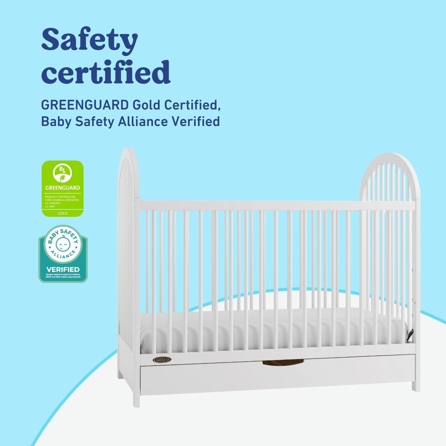 Graco Olivia 3-in-1 Convertible Crib with Drawer – Converts from Baby Crib to Toddler Bed and Daybed, GREENGUARD Gold Certified, Baby Safety Alliance Verified, Easy Assembly (White)