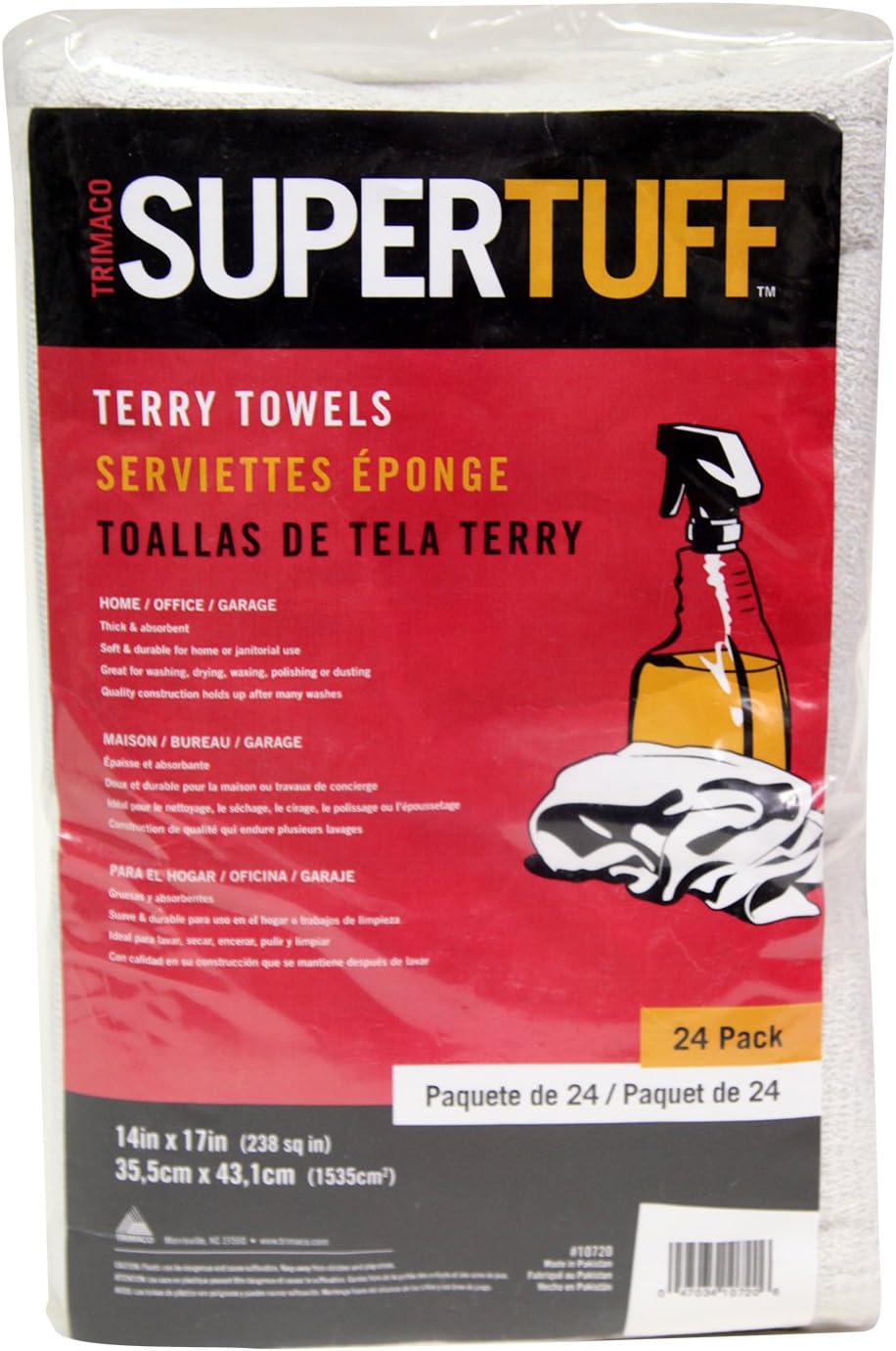 Trimaco SuperTuff Roll White Terry Towels, 14 x 17-inch, 24-Count, 10720