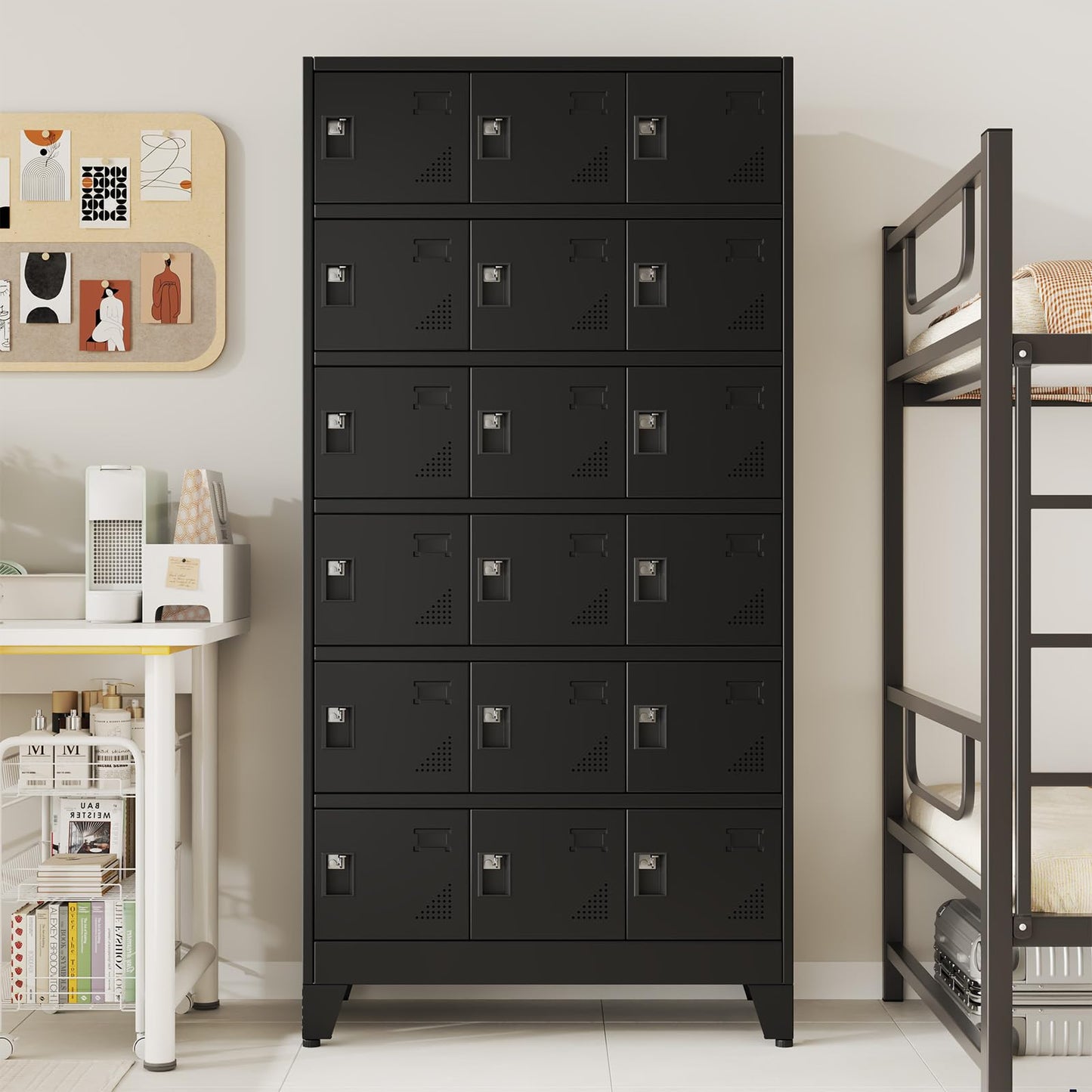 Lusiwry Metal Lockers for Employees-18 Doors Storage Locker with Shelves and Lockable Steel Cabinet for School,Gym,Office,Staff,Assembly Required,Black