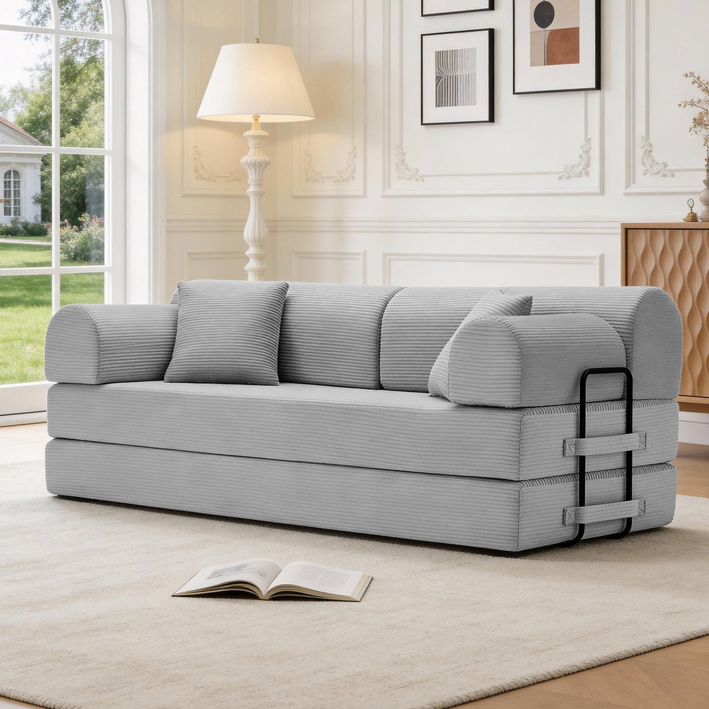 78-Inch Oversized Loveseat Boneless Foam Couch Convertible Mattress Sleeper Bed and Floor Lounge Chaises for Living Room Office, Boucle Upholstered Compressed Cloud Sofa