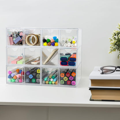 ZEXALOR Clear Desk Organizer Storage with 12 Drawers, Desktop Organizers, Bathroom Office Supplies, Plastic Storage Drawer for Makeup, Jewelry, Pen, Stationary, Hair Accessories, Sunglass (12-Drawer)