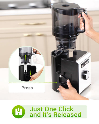 Cold Press Juicer Machine, 6.5" Large Feed Chute Masticating Extractor, Easy to Clean for Whole Fruits & Vegetables, High Yield