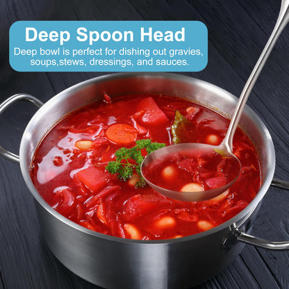 Soup Ladle - 18/10 Stainless Steel Ladle Spoon，13.8" Large Durable Metal Ladel for Serving or Cooking, Stirring, Wok & Soup, Professional Heavy Duty kitchen Utensils, Christmas gifts