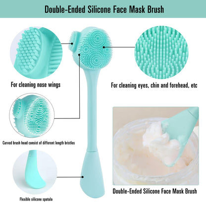 Silicone Facial Cleansing Brush 3 Pack, Beomeen 4 in 1 Handheld Face Scrubber for Deep Gentle Exfoliating, Double-Ended Face Wash Scrub Brush for Face Skincare and Massage (Green)