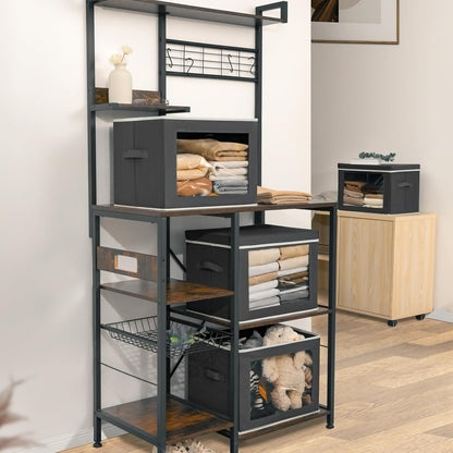 Homsorout Stackable Storage Bins - Large Foldable Closet Organizers with Lids, 4-Pack, Dark Grey