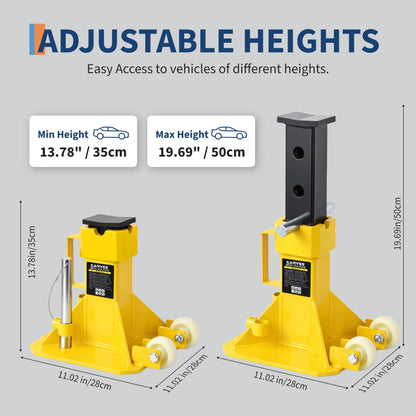 Heavy-Duty 22 Ton Steel Jack Auto Stand, Pin Type Jack Stands with Wheels, 13.8-19.7" Adjustable Height, Support for Trucks, Trailers, and Equipment, Professional Car Jack Stand with Loc,Yellow
