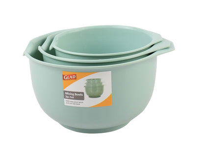 Glad Mixing Bowls with Pour Spout, Set of 3 | Nesting Design Saves Space | Non-Slip, BPA Free, Dishwasher Safe Plastic | Kitchen Cooking and Baking Supplies, Sage Green