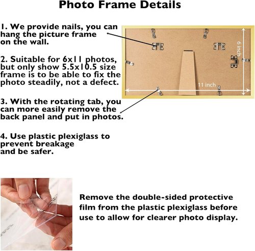 JCJMY Gold Picture Frame 6x11 - Versatile Wall & Tabletop Display with Shatter-Resistant Plexiglass
