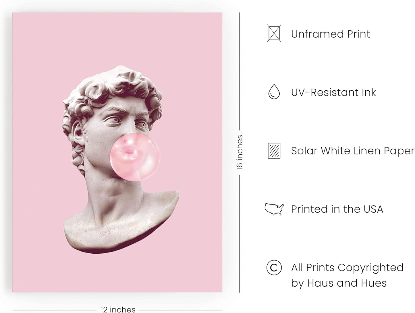 HAUS AND HUES David Bubble Gum Pop Art Poster - Pink Wall Decor, Unframed 12” x 16” Pictures for Room Aesthetic