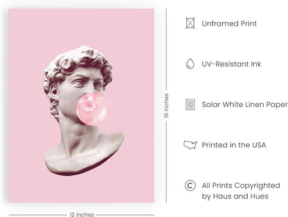 HAUS AND HUES David Bubble Gum Pop Art Poster - Pink Wall Decor, Unframed 12” x 16” Pictures for Room Aesthetic