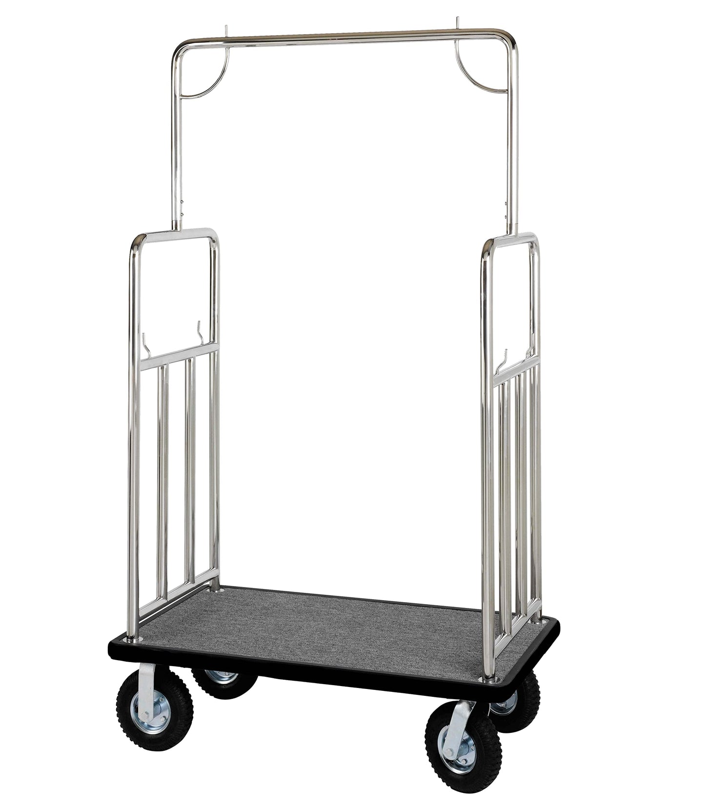 Stainless Steel Luggage Cart – 1000lb Capacity – Bellman Cart 1.25” Welded Steel Frame - Air Filled Tires & Gray Carpet, for Hotel, Resorts, Condos, Commercial Use (Elite Valet Series)