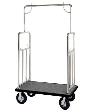 Stainless Steel Luggage Cart – 1000lb Capacity – Bellman Cart 1.25” Welded Steel Frame - Air Filled Tires & Gray Carpet, for Hotel, Resorts, Condos, Commercial Use (Elite Valet Series)