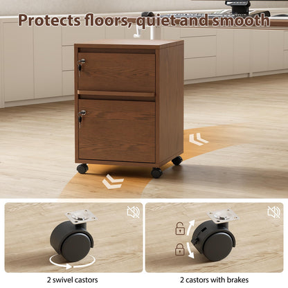 KungFuWood Wheeled Double-Drawer Filing Cabinet, Lockable Mobile File cabinets, Suitable for Home Offices or Storage cupboards for Storing Legal documents or Letter-Sized Files.