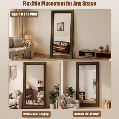 WISSMIELS Full Length Mirror 71"x30", Large Solid Wood Frame Floor Mirror, Leaning Floor Mirror, Stable Frame, Shatterproof Glass, Modern Classic Style for Bedroom, Living Room, Entryway