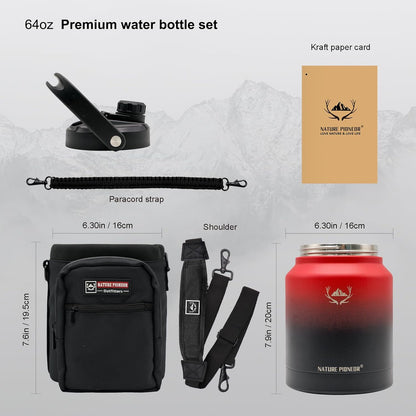 NATURE PIONEOR Insulated Water Bottles - 84 oz Stainless Steel Vacuum Bottle with Strap Pouch
