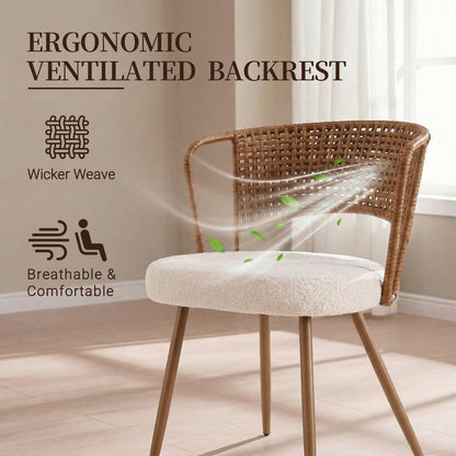 KEIKI Wicker Dining Chairs Set of 4, Farmhouse Cane Back Kitchen Chairs with Upholstered Cushion, Wingback Rattan Dining Chair with Metal Legs & Adjustable Feet, Modern Dining Room Chairs, Dark Brown