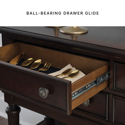 Signature Design by Ashley Lavinton Classic 4-Drawer Dining Server with Open Shelf, Dark Brown