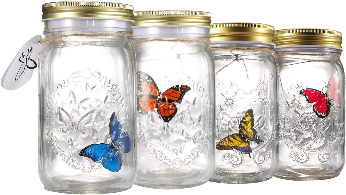 Glass Animated Butterfly in a Jar with LED Light - Gift Decoration (Blue)