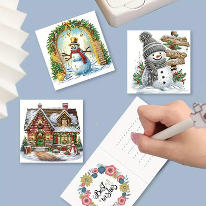 Syntego 12pcs 5D DIY Diamond Art Snowman Christmas Card Kits for Adults - Diamond Painting Christmas Greetings Cards