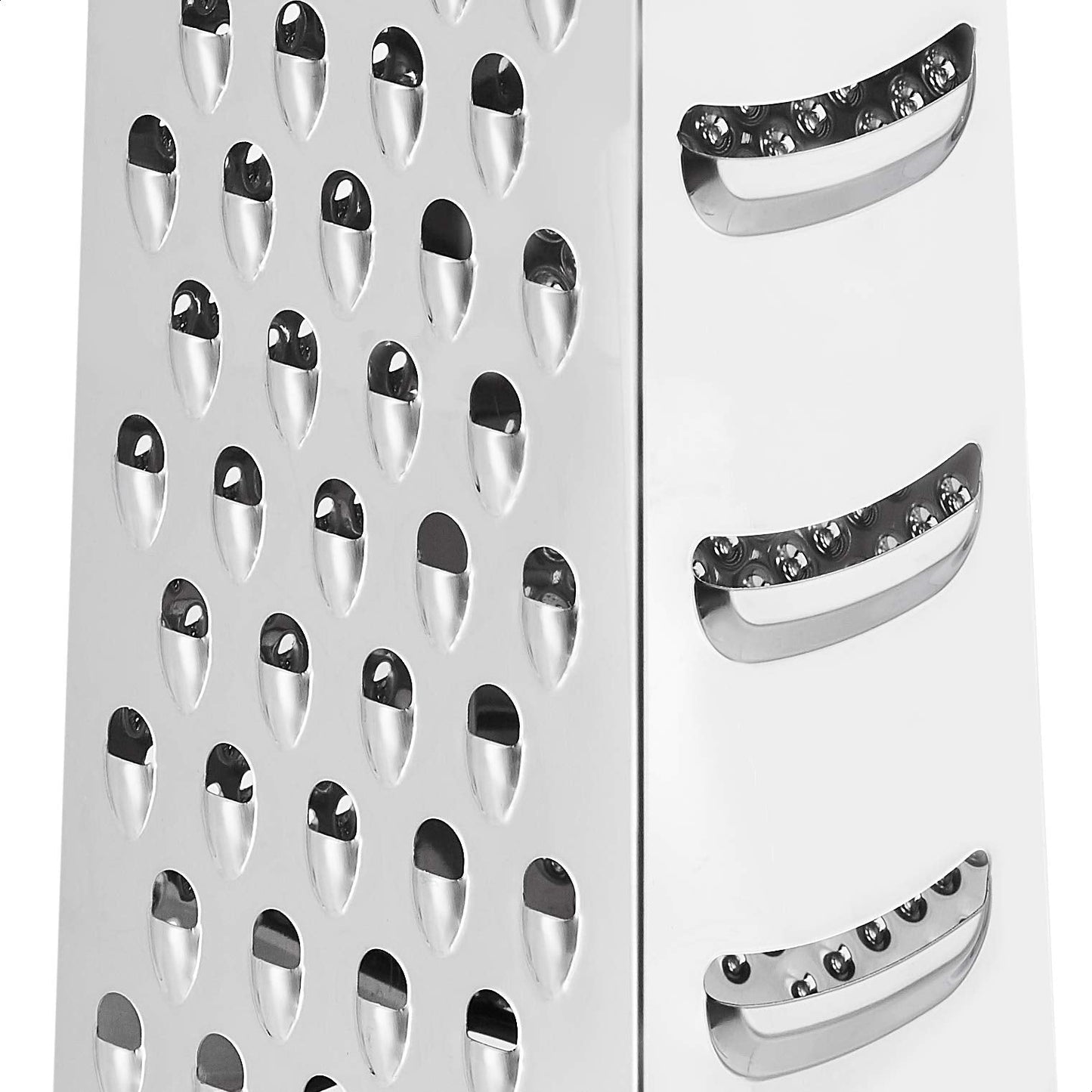 Amazon Basics Rectangular 4-Sided Box Cheese Grater and Shredder, Stainless Steel, Handheld, for Vegetables, Zester, Non-Slip Base, Dishwasher-Safe, 9 inch, Black