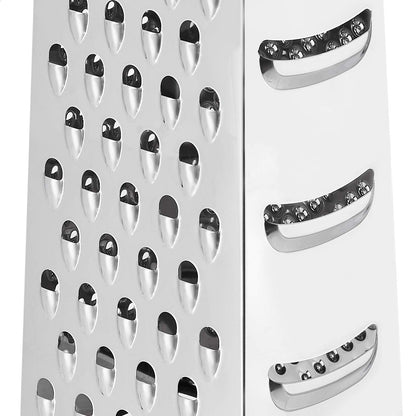 Amazon Basics Rectangular 4-Sided Box Cheese Grater and Shredder, Stainless Steel, Handheld, for Vegetables, Zester, Non-Slip Base, Dishwasher-Safe, 9 inch, Black