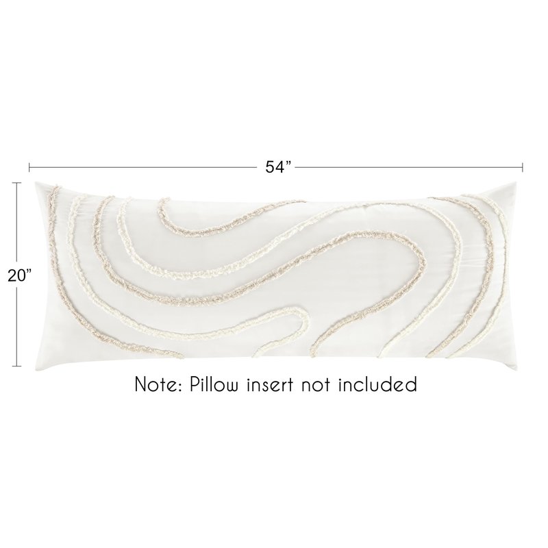 Sweet Jojo Designs Boho Tufted Swirl Body Pillow Cover Case Decorative Accent Long Couch Kids Bed Pregnancy Pillowcase 54x20 Neutral Ivory Taupe Bohemian Pattern Geometric Off White Abstract Unisex